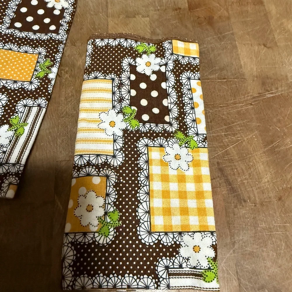 Vintage Brown and Yellow Floral Patchwork Napkins Set of 6